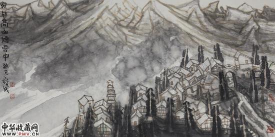 李宝林《家在高山烟云中》136X68cm