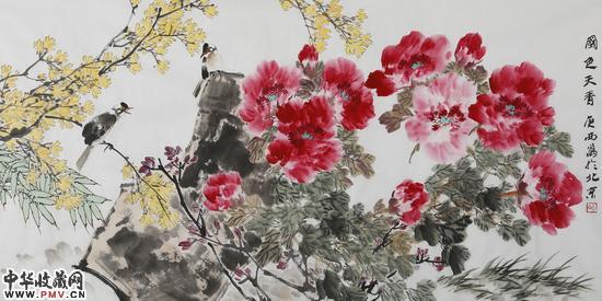 詹庚西《国色天香》136X68cm