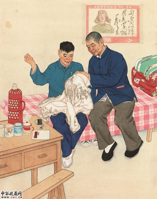 韦江凡《时传祥和他的徒弟（组画之一）》81X64cm纸本重彩 约...