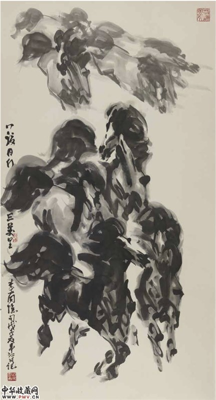 八骏群奔图 2008年 178.5x96cm 纸本水墨