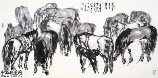 芳草萋萋接连天 2005年 70x139cm 纸本彩墨