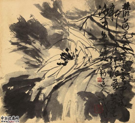 墨荷  李苦禅 约40年代 44.5x48.5 cm 纸本水墨