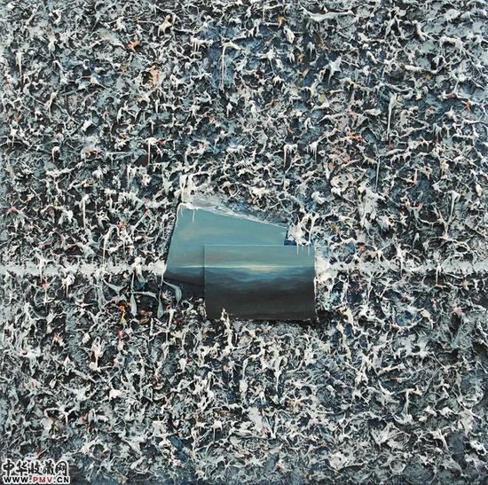 包旭《时间结晶体》油画，布面综合材料，50×50cm，2016