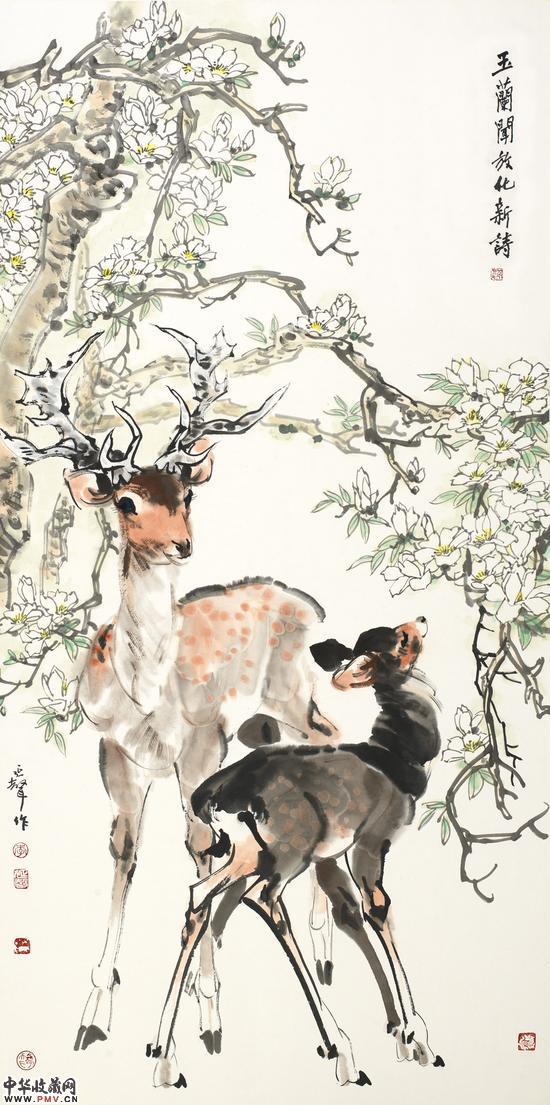 《玉兰闻放化新诗》138cmX69cm