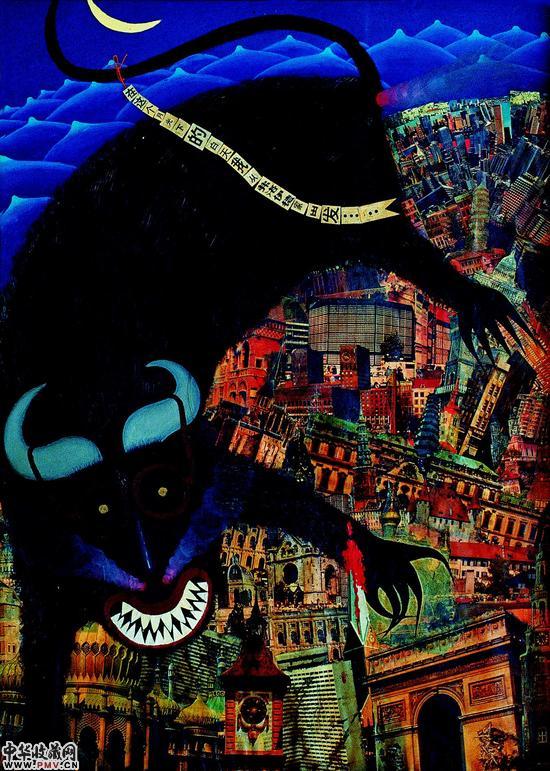 　　曹涌《现代悲剧的图式》之一,布面油画 CAO Yong, The Schema of Modern Tragedy 1,Oil on canvas,111x81 cm, 1986