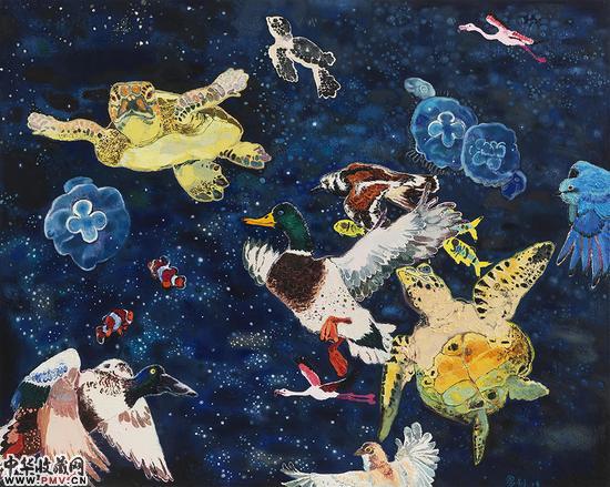 星座8 木板油画、油画棒 120x150cm 2016