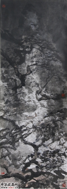 2016   《孤舟夜雨》 140-50cm 纸本水墨