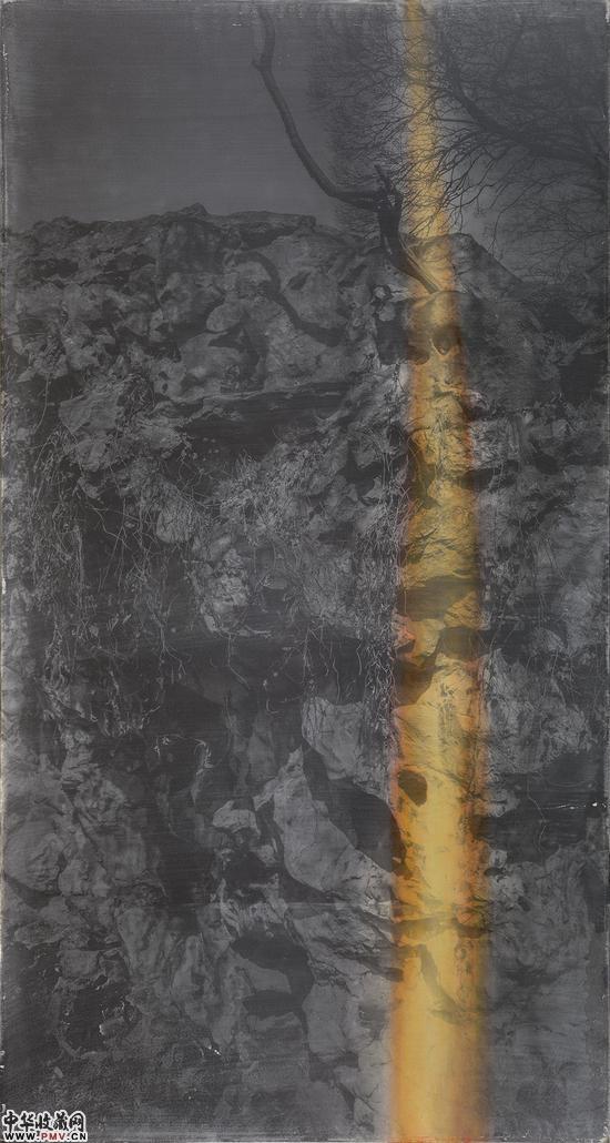 Leaked Light I《漏光》之一摄影 银盐感光乳剂在绢缎上 照相油色绘画-63x118-2015