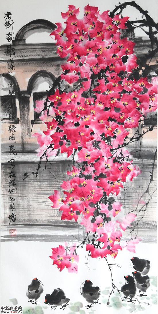 张明亮《老街春歌》纸本水墨 138x69cm  2015