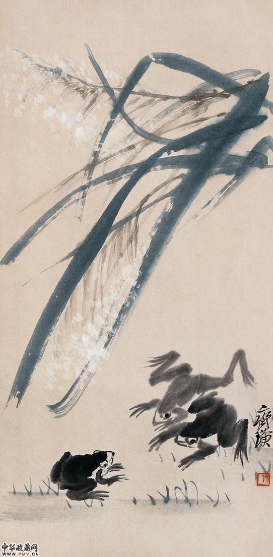 齐白石《青蛙白芦》（木版水印）