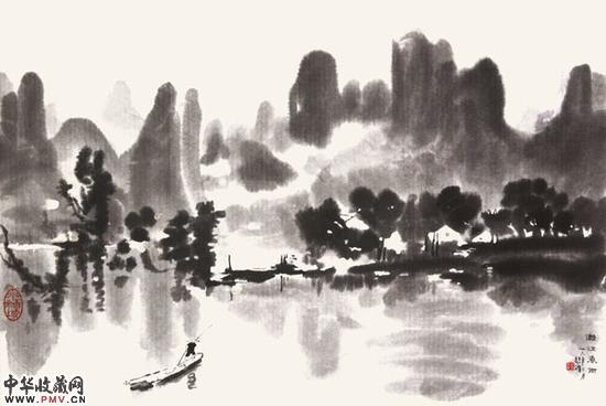 现代?徐悲鸿《漓江春雨》 （木版水印） 画心 80cm×113cm