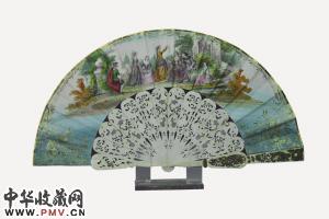 清 牙柄彩绘西洋人物图折扇
