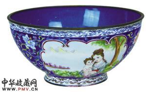 清 广式铜胎珐琅人物大碗