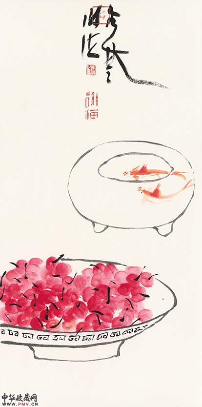 谢海  红红  彩墨纸本  70cm×35cm  2015年