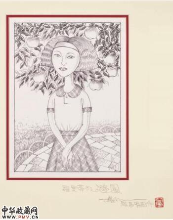 　　《罗曼蒂克》　　2015 年作　　钢笔、纸，21 x 15 公分　　（杨凡著作《罗曼蒂克》的封面作品）