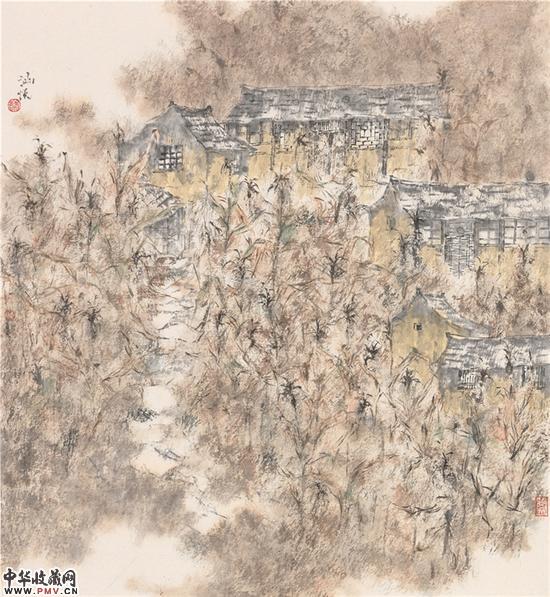 蔡涵悦《 秋I 》  48.5×45cm 纸本彩墨 2014