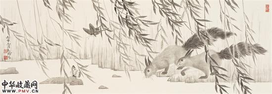 朱玲《迷蝶之四》39×112cm 紙本水墨 2016