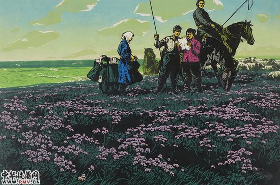 《母校来信》油印套色 56×83cm 1973