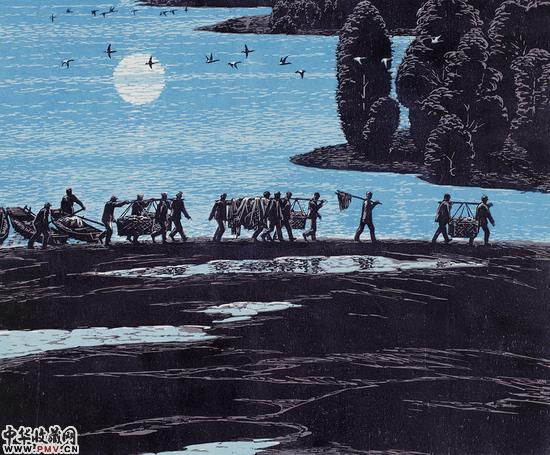 《皎皎江月》油印套色 47×57cm 1979