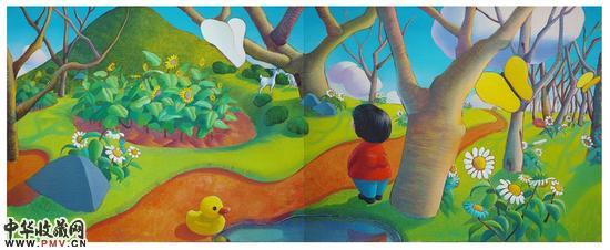 　　核桃林之约3（双联） Date in Walnut Grove NO.3（Diptych）布面油画 Oil on canvas 100x250cm 2015