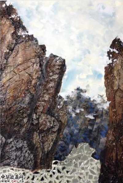 何颖《镜路》，镜路奢华幻觉，但攀爬力竭伤人。不走也罢！近山是油画叠加，远山是水墨笔法烟翅霞，山路是装置手段。