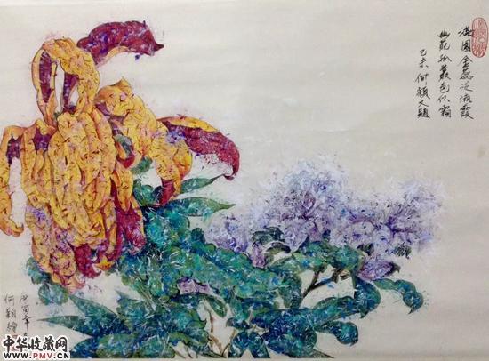 何颖作品《满园金蕊泛流霞，卢浮鲁塞幽葩孤丛色似霜》