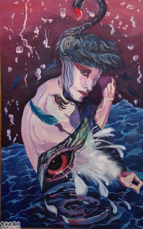 应铭（女）《黑天鹅》70X110cm 油画