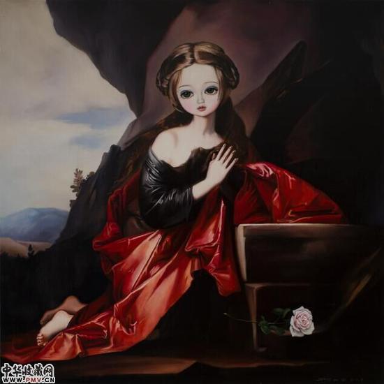 张柏涛 美麗的胡覺祈禱 90x90布面油畫 2015