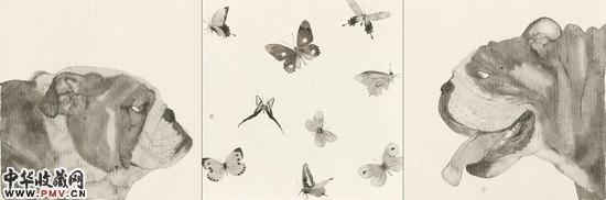 李军《face-to－4》 纸本水墨 60cm×60cm×3 2016年