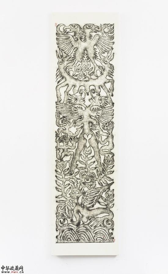 创世纪3,2015年，手工拓印·画布，300x85x5cm