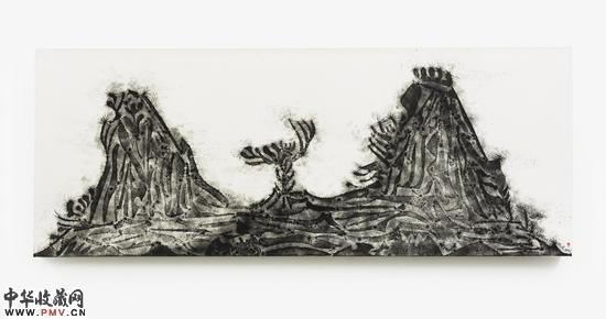 山水3，2015年，手工拓印·画布，200x85x5cm