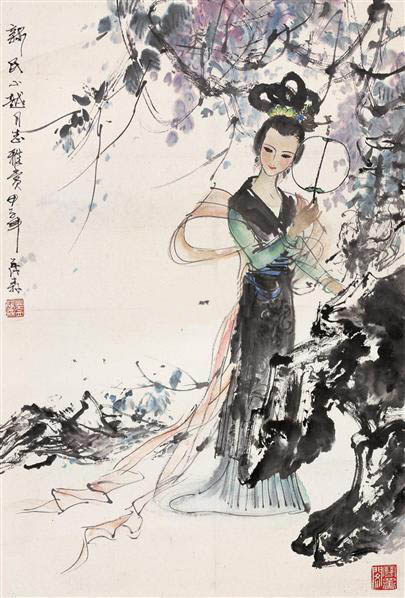 仕女 立轴 设色纸本 