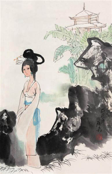 蕉荫仕女 