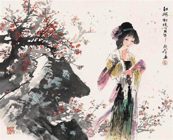 红梅初绽