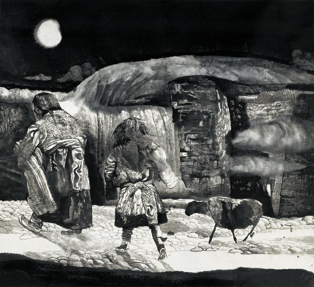 夜路 作品材质：宣纸水墨设色