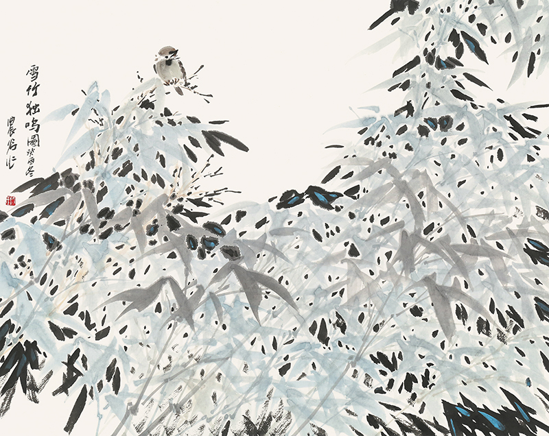 雪竹杜鸣图 