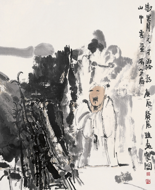 刘进安 庚辰（2000年）作 高士 镜心 