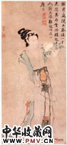 明唐寅　牡丹仕女图