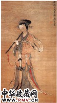 明唐寅　吹箫仕女图