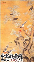 明吕纪　桂菊山禽图