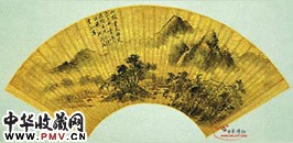 明沈周　溪桥林屋图（扇面）