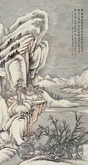 吴琴木 1923年 寒林寂寥 立轴 设色纸本