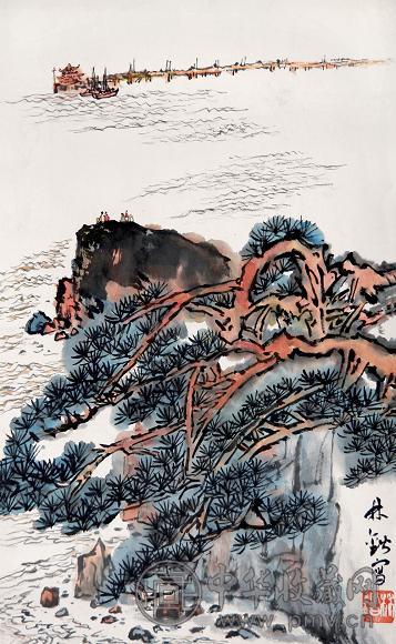 林锴 山水 立轴 设色纸本