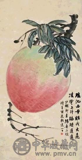 沙佐 寿桃 立轴 设色纸本