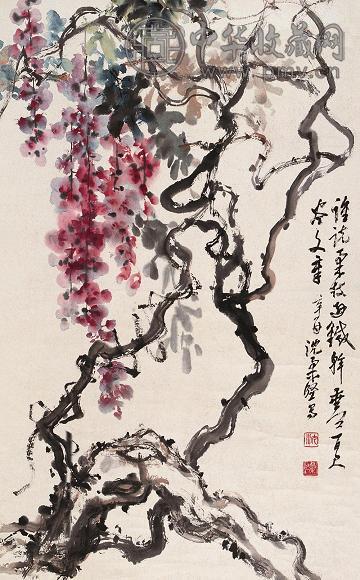 沈柔坚 现代 紫藤 立轴 设色纸本