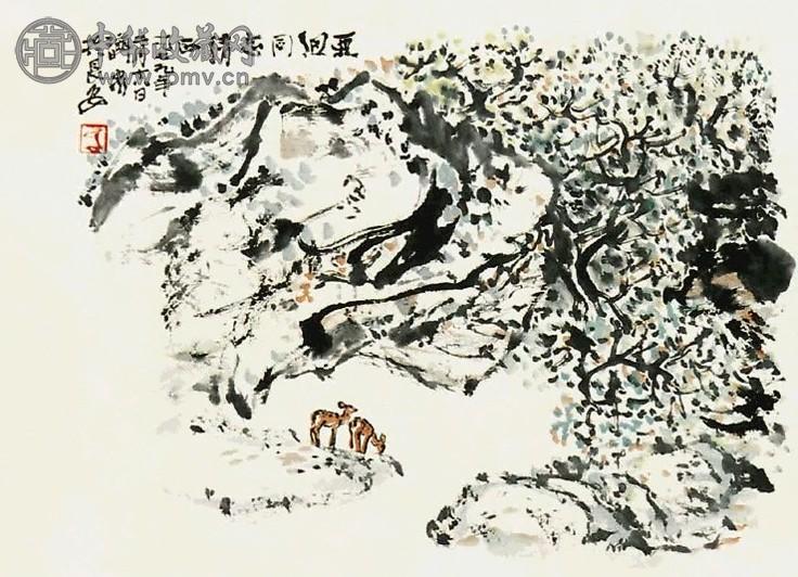 方济众 林间小鹿 镜心 纸本