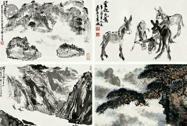 关山月 近现代 山水花卉集锦 册页(21开选4）