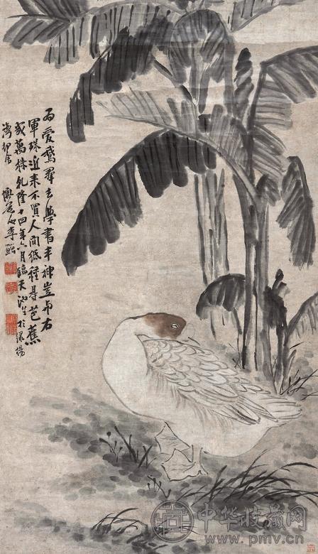 李鱓 1749年作 花鸟 立轴 设色纸本