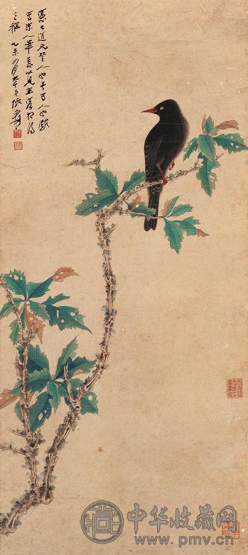 张大千 乙未(1955年)作 仿宋人花鸟 镜心 设色纸本