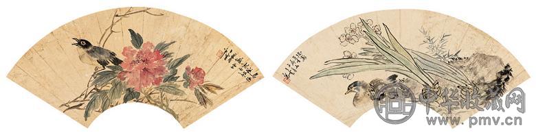 王云 丙子(1936年)作 花鸟 立轴(2帧) 设色纸本